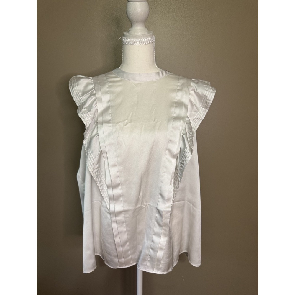 White Ryegrass Sleeveless Ruffled Blouse Size XXL